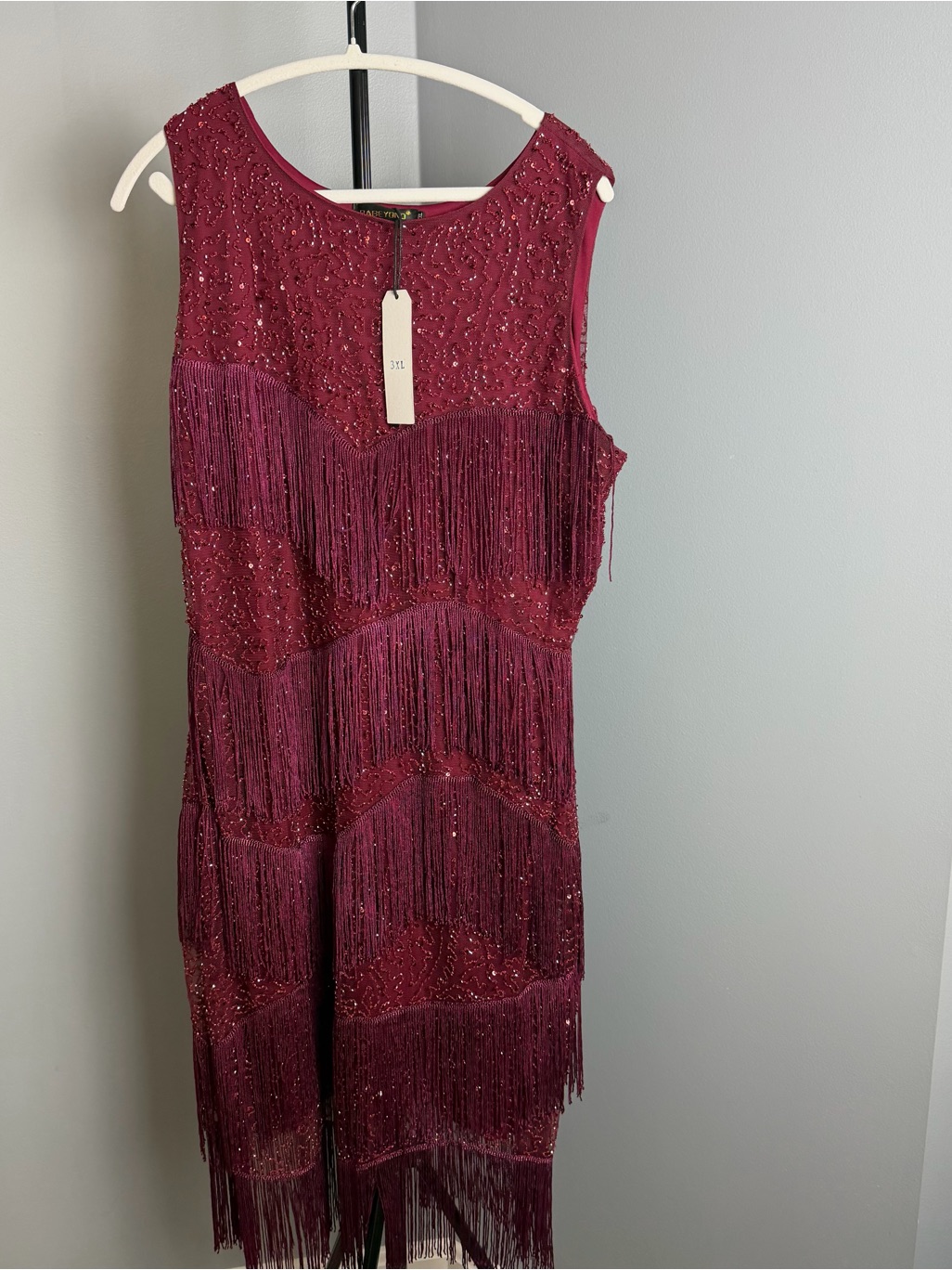 Babeyond Beaded Fringe Sleeveless Dress In Deep Wine 3xl — image 2 of 8